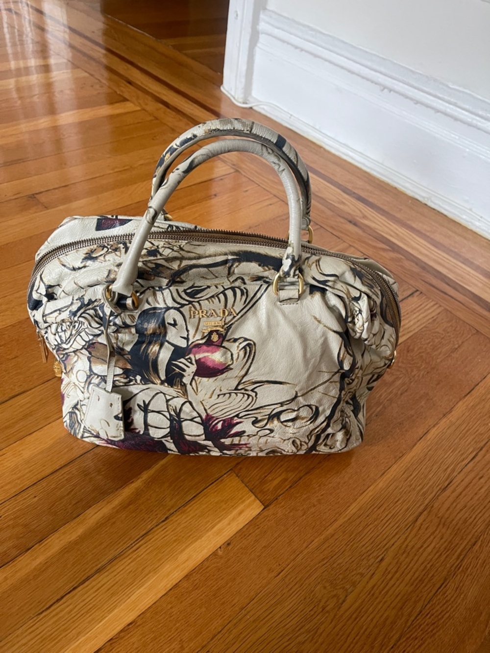 Prada Fairy Bag 2008 James Jean Print Cervo Lux Satchel Rare Collectible - Picture 2 of 11